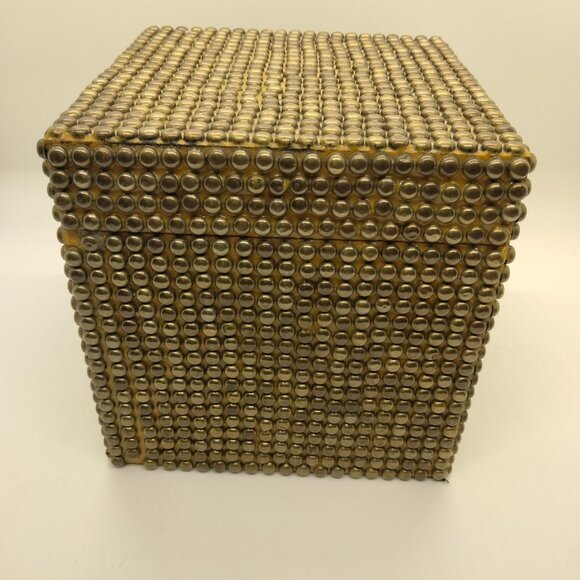 Brass Studded Wooden Box With Lid For Storage Or Decor - Picture 8 of 13